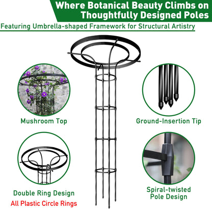 Carotex Mushroom Top Trellis for Climbing Plants Outdoor, 3.44FT Decorative Obelisk Plant Support with Rustproof PE-Coated Metal, Rose Trellis for Clematis Ivy, Black