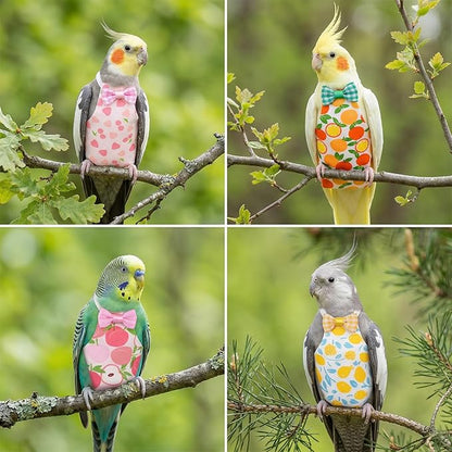 4pcs Bird Diaper Reusable Flight Suit Parrot Nappy with Waterproof Inner Adjustable Straps Pet Bird Diaper Birds Clothes for Parakeet Cockatiel Mini Macaw Budgie Canary
