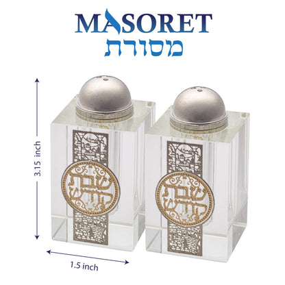 Crystal Salt Shaker for Shabbat Table 3.2" Tall Fine Laser Cut (Set 2)