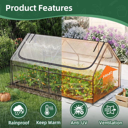 Superlele Mini Greenhouse for Outdoor, 6x3x3FT Portable Walk-in Greenhouse with 2 Large Zipper Doors, Transparent PVC Cover for Plant Protection, Ideal for Raised Garden Bed, Spring Gardening