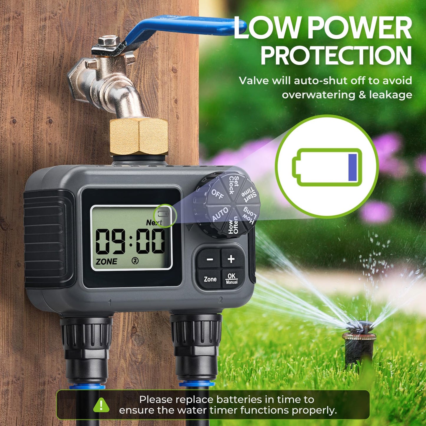 HIRALIY 50FT Drip Irrigation Kit with Garden Water Timer-2 Zone, Automatic Garden Watering System for Raised Bed, Quick Connect Design, Irrigation System for Plant Patio