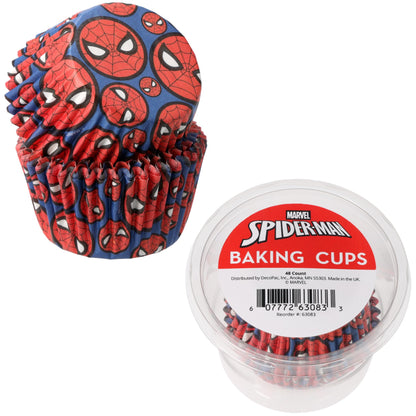 48 x Marvel Spider-Man Baking Cups By DecoPac | Standard Size Cupcake Liners | Greaseproof Paper Cases for Cupcakes, 1.8" x 1.25", Pack of 48
