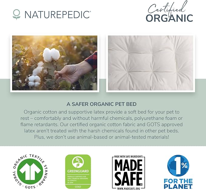Naturepedic Organic Pet Bed Cover - Washable Waterproof Mattress Protector - Removable Cover for Dog and Cat Bed - XX-Large