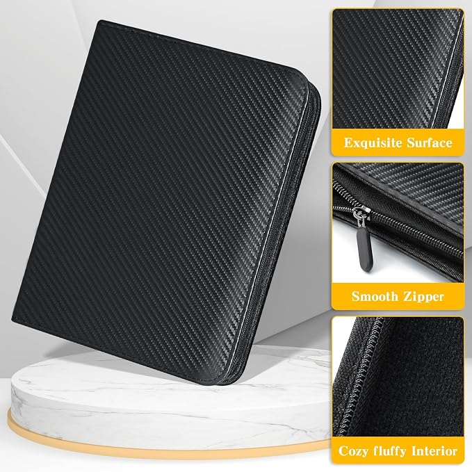 Jumbo Card Binder for PKM– WITHYU PU Leather Ringless Card Collection Binder with 60 Pockets, 5.7'' x 7.9''Card Holders Storage Album for Game Card (Carbon Black)