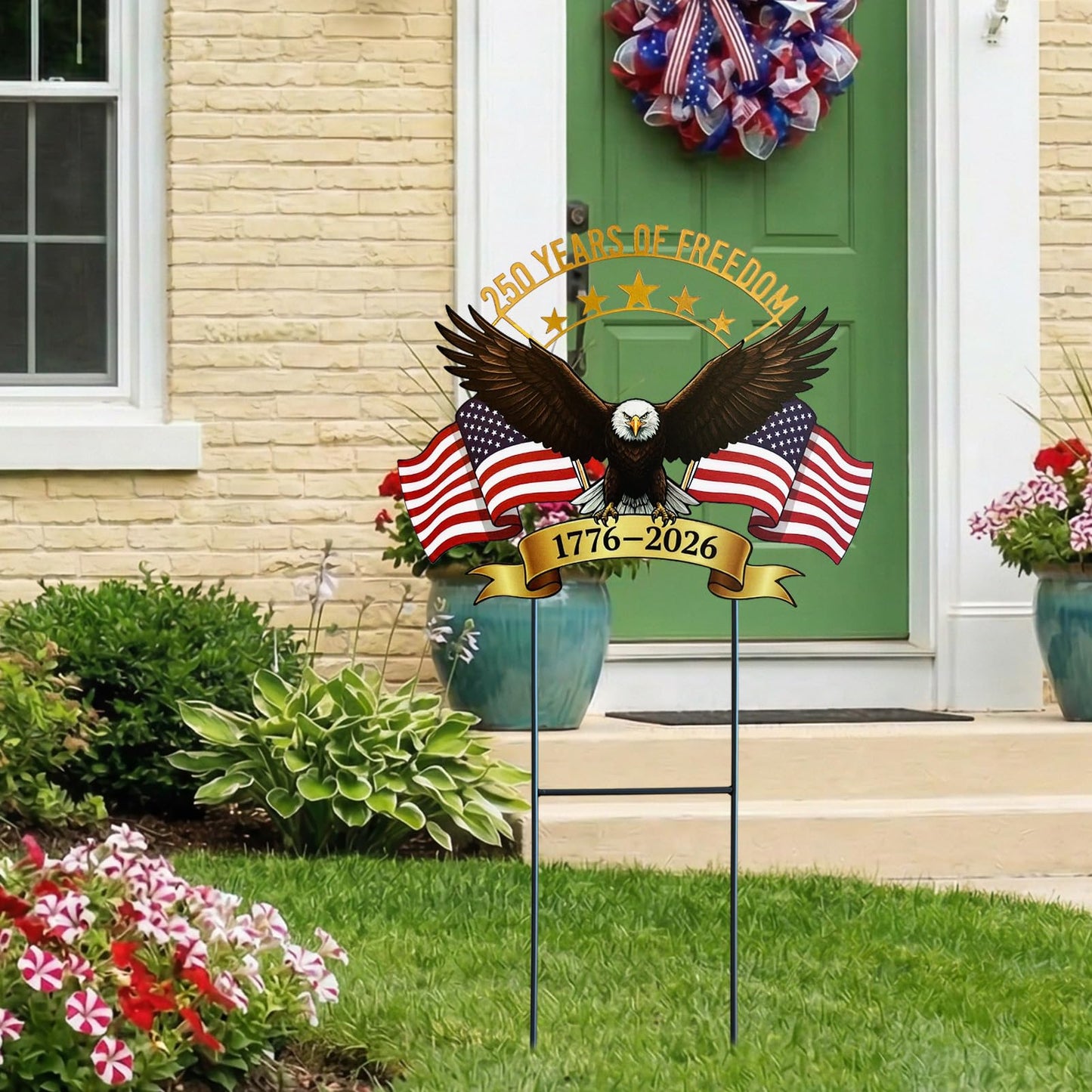 4th of July Decorations Outdoor,25.4" 250th Anniversary Patriotic Eagle Metal Decorative Garden Stakes for Memorial Day Independence Day USA Garden Decor, Red White Blue Americana Welcome Yard Signs