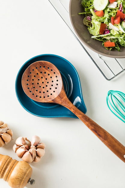 LAUCHUH Spoon Rest, Ceramic Spoon Holder for Stove Top Ladle Holder for Kitchen Countertop Cooking Utensil Rest for Spatula, Tongs, Heat-Resistant Framhouse Decor for Mother's Day, Blue, 5 Inches