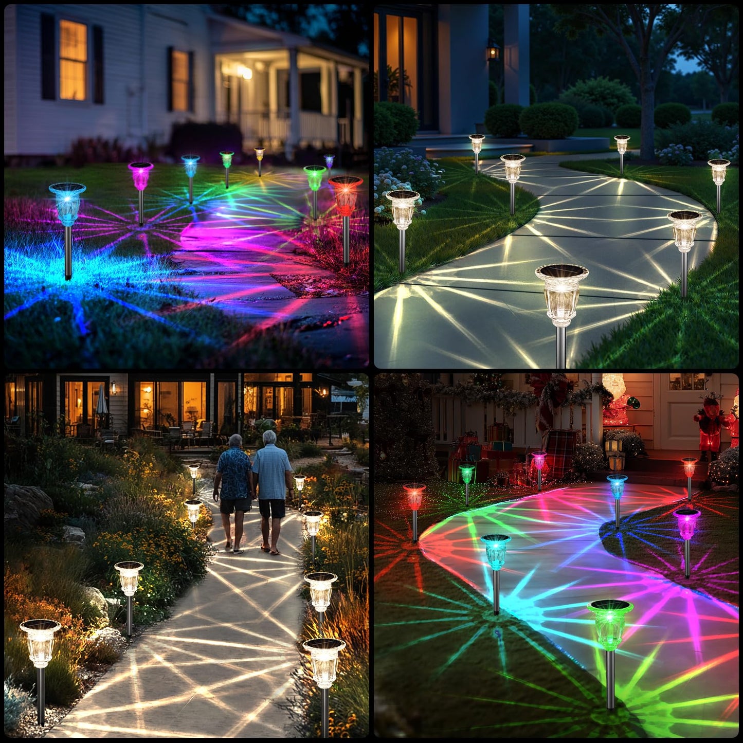 Solar Pathway Lights Outdoor 2 Pack, 10 Modes RGB Color Changing & White Solar Garden Lights, 17.5" IP65 Waterproof Glass Stainless Steel Solar Powered Landscape Lights for Yard Walkway Driveway Patio