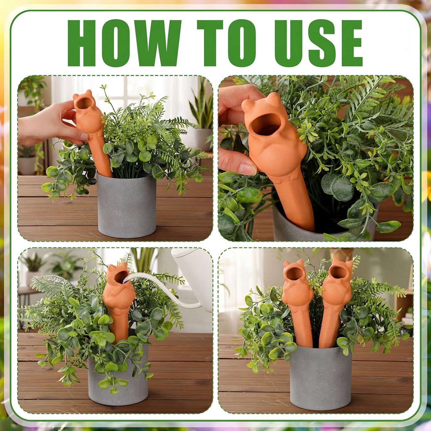 Ferrochef 4 Pack Terracotta Self Watering Stakes Frogs Shaped Plant Watering Devices Spikes Irrigation Slow Release Plant Self Water Spikes Planter Insert for Garden Indoor Outdoor Pot Plants