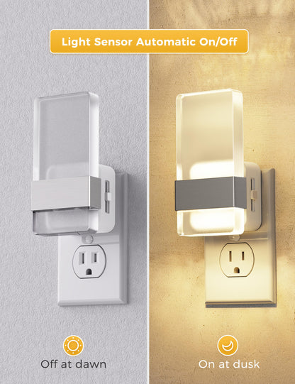 L LOHAS LED Night Lights Plug Into Wall, 2 Pack Plug in Night Light LED with Dusk to Dawn Sensor, 0-100LM Dimmable Nightlight, Wall Sconce-Style Design Nightlights for Bathroom, Hallway,Stairway,Gift