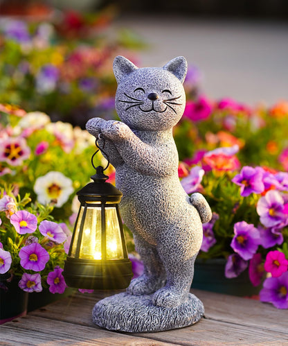 Acgarten Solar Cat Garden Statues: Outdoor Figurine with Lantern Lights