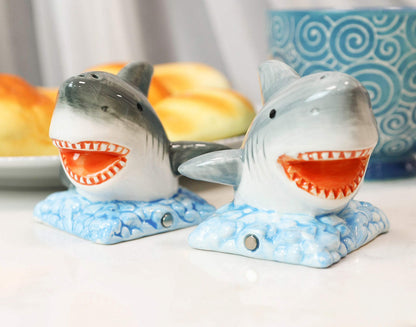 Ebros Nautical Marine Sea Predators Great White Sharks Magnetic Salt And Pepper Shakers Set Figurines Party Kitchen Tabletop Shark Jaws Collectible Decorative Accents