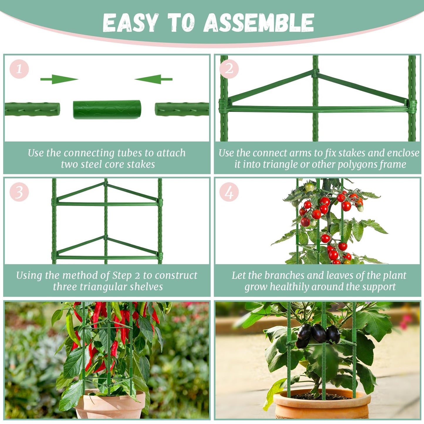 Legigo 2-Pack Tomato Cage for Garden Plant Support - Up to 48in Garden Stakes, Tomato Trellis for Potted Plants, Tomato Cages Plant Stakes for Climbing Vegetables & Flowers