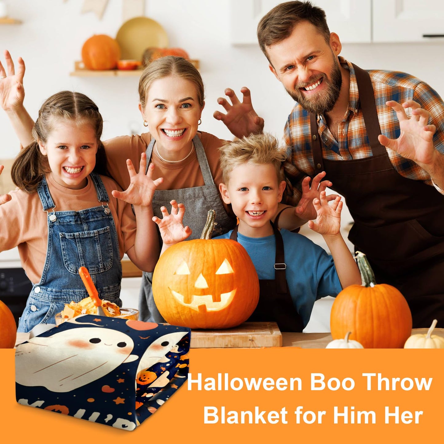 60×50 Halloween Throw Blanket for Women Men, Summerween Couple Boo Throw Blanket, Halloween Fall Flannel Blankets Hallo-Ween Boo Basket Stuffers for Him Her National Boyfriend Day Sofa Blankets
