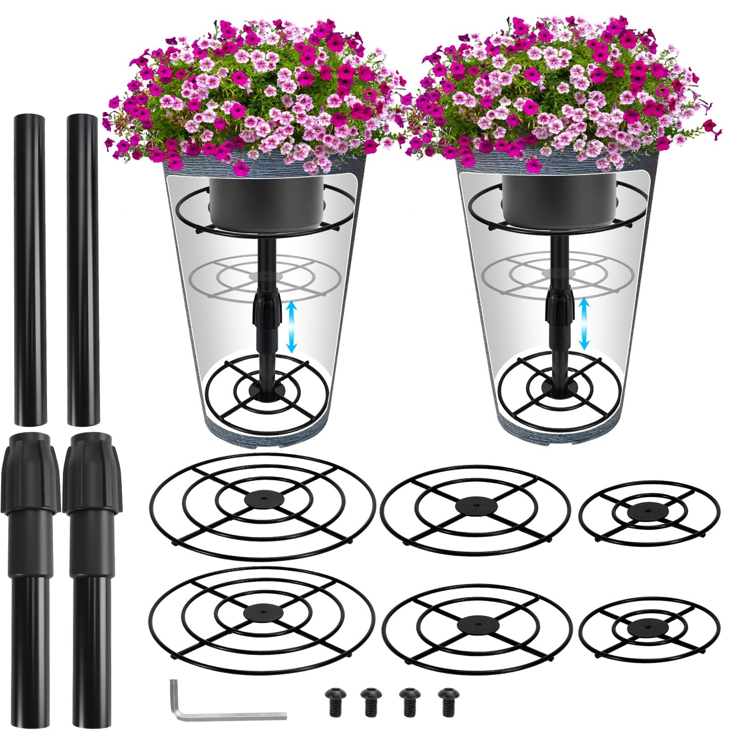 VICAMB 2 Pack Adjustable 6-10.5in Plant Risers for Inside Pots,Metal Planter Lift Inserts Fillers Risers for Tall Square Round Taper Large Pots(5.9" 7.87" 9.84" Base or Top)