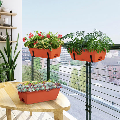 ETELI Railing Planter Box 6 Pack Balcony Planters Railing Hanging with Metal Brackets Window Boxes Deck Rail Planter for Outdoor Indoor Porch Garden Patio, Red & Black