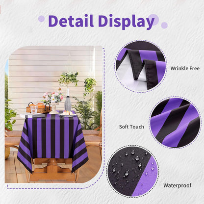 SoarDream Black Purple Polyester Halloween Tablecloth: 57×120 Inch Striped Table Cloth Rectangle Waterproof Table Cover - Holiday Camping Banquet Kitchen Dinning Decoration