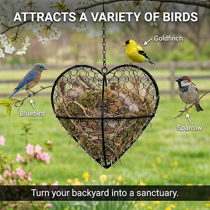 Handmade Alpaca Fiber Bird Nesting Heart - Refillable Bird Nesting Material Holder with Alpaca Wool for Bird Nesting - Outdoor Garden Dispenser & Nesting Material for Wild Birds (1 Set)