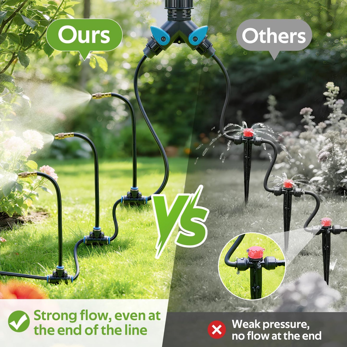 HIRALIY 360° Adjustable Drip Irrigation System 100FT with Timer, 1/4" Tubing and Adjustable Copper Nozzles, Automatic Atomizing Watering Kit for Garden, Yard, Lawn, Greenhouse & Potted Plants