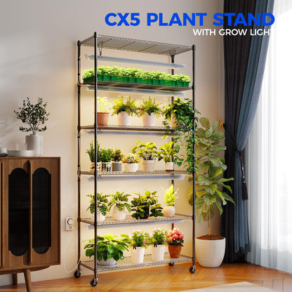Barrina CX6 Plant Stand with Grow Lights, 3FT T8 30W, Metal, 6-Tier, 35.4inx13.8inx70.9in, Black Stand