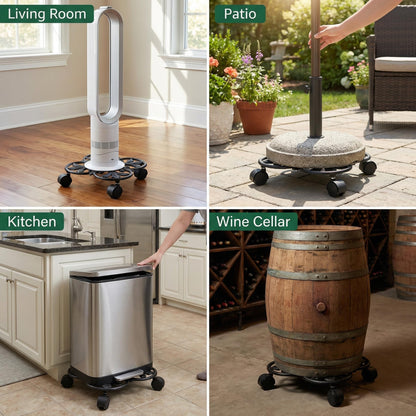 Goaste Cast Iron Plant Caddy, 11" Heavy Duty Plant Stand, Rustic Plant Trolley with 4 Rolling Wheels, Round Planter Holder for Outdoor Indoor, Large Plant Flower Pots, Load Capacity 330 Lbs (Black)