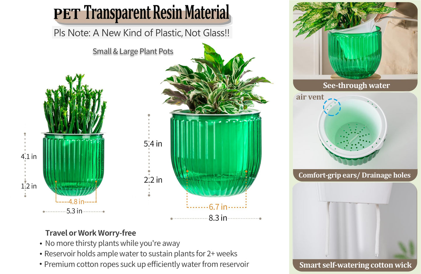 Melphoe Self Watering Pots for Indoor Plants, 8.3/5.3 Inch 2 Pack and 2Pack 8 inch Flower Pots