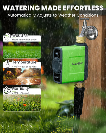 RAINPOINT WiFi Water Timer for Garden Hose, WiFi Sprinkler Controller, Smart Hose Timer Valve, Automatic Drip Irrigation System/Rain Delay for Garden/Lawn/Yard (Brass Inlet, WiFi Gateway)