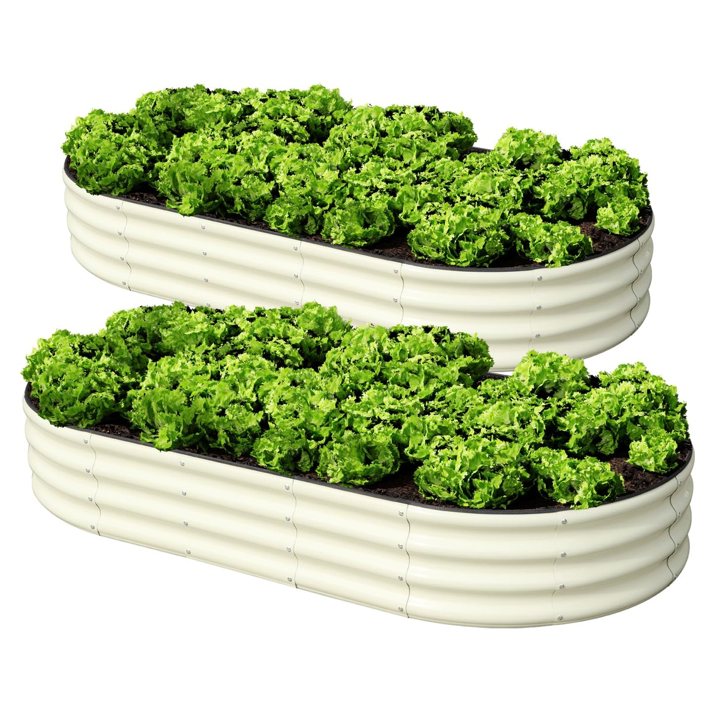 SnugNiture 2 Pcs 6x3x1ft Raised Garden Bed Kit, Outdoor Oval Metal Garden Planter, Ground Planter Box for Gardening Vegetables Flowers, White