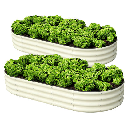 SnugNiture 2 Pcs 6x3x1ft Raised Garden Bed Kit, Outdoor Oval Metal Garden Planter, Ground Planter Box for Gardening Vegetables Flowers, White