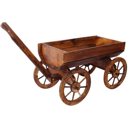 Homonova Wooden Wagon Flower Planter Pot Stand, Wagon Planter with Wheels for Outdoor Garden Decor, Wooden Cart Display, Rustic Farm Style Premium (41.4×16×24 in)