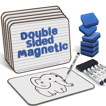Dry Erase Boards 6 Pack, Double Sided Magnetic Small Whiteboards with Lines for Kids, Students, Teacher & Classroom Pack, Including 52 Pcs Alphabet Letters for Preschool Spelling