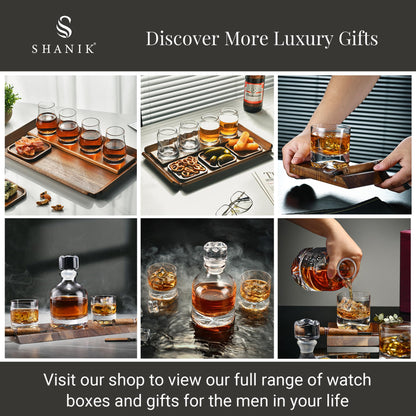 Shanik Rustic Wooden Tequila Flight Tray Set – Tasting Board with 4 Shot Glasses & Coasters, Cocktail Sampler for Parties, Home Bar, Men’s Gift, Pairing Kit