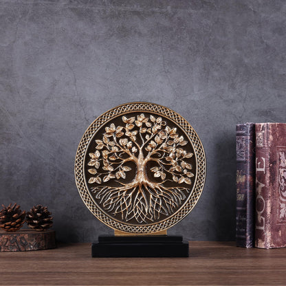 DOVDOV Abstract Circular Tree of Life Decorative Sculpture, Black and Gold Home Decor, Modern Art Home Accent Suitable for Office Shelves, Coffee Tables, and Above Cabinet Decorative Statue.
