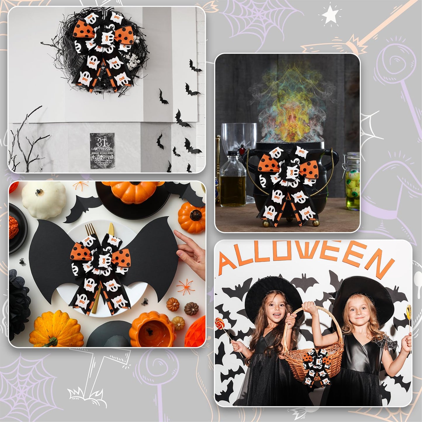 JarThenaAMCS Halloween Wired Edge Ribbon 2.5 Inch 20 Yards Orange Black Ghost Dots Ribbon Spooky Gift Wrap Ribbon for Bow Wreath Craft Party Decor, 2 Roll