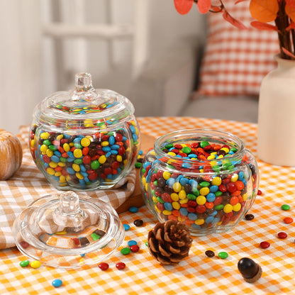 FunouHome Halloween Decorations-2 PCS Glass Pumpkin Jars with Lid-Halloween Candy Storage for Home Fall Thanksgiving Halloween Party Centerpieces Decor