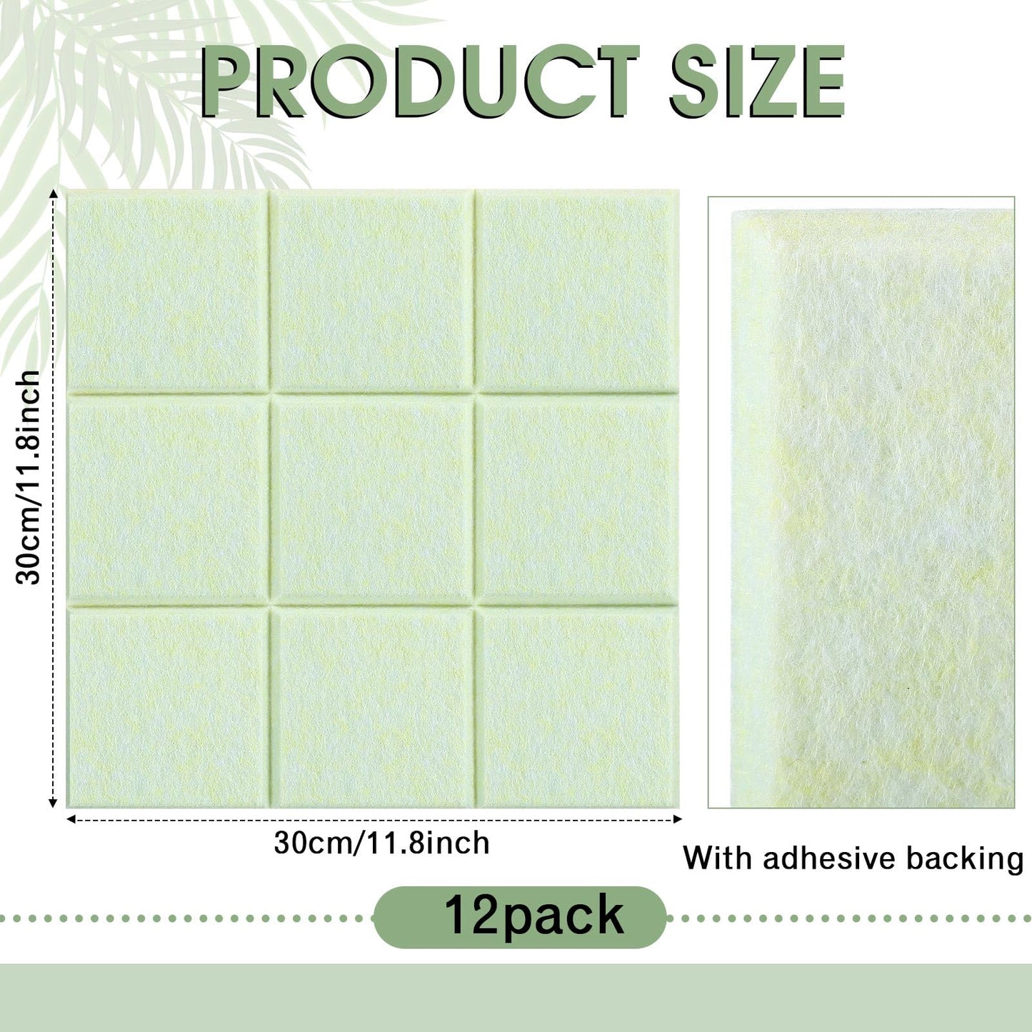Honoson 12 Pack 48 x 36 Inches Large Cork Board Felt Wall Tiles with Safe Adhesive Large Decorative Vision Wall Board for Walls Home Office(Sage Green)