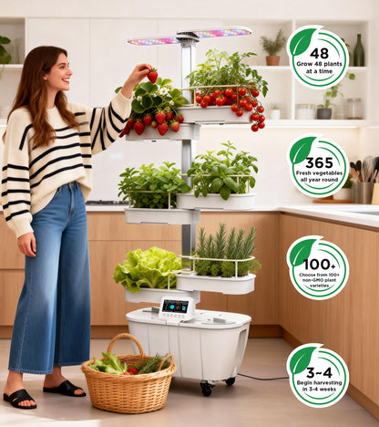 Hydroponics Growing System Kit,48 Pods Large Indoor Hydroponic Herb Garden with Smart LED Grow Light, Auto Circulating Water Pump,24L Water Tank,APP & WiFi Controlled,Gardening Systems for Ideal Gifts