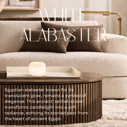 Single White Alabaster Candle Holder - Egyptian Tealight and Votive Candles Holders with Amber Glow for Home Décor - Natural Stone Soothing Tranquil