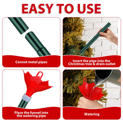 Tioncy Christmas Tree Watering System with Poinsettia Wide Opening Design Stainless Steel Christmas Tree Watering Funnel with Long Funnel Spout for Indoor and Outdoor Trees (Red)