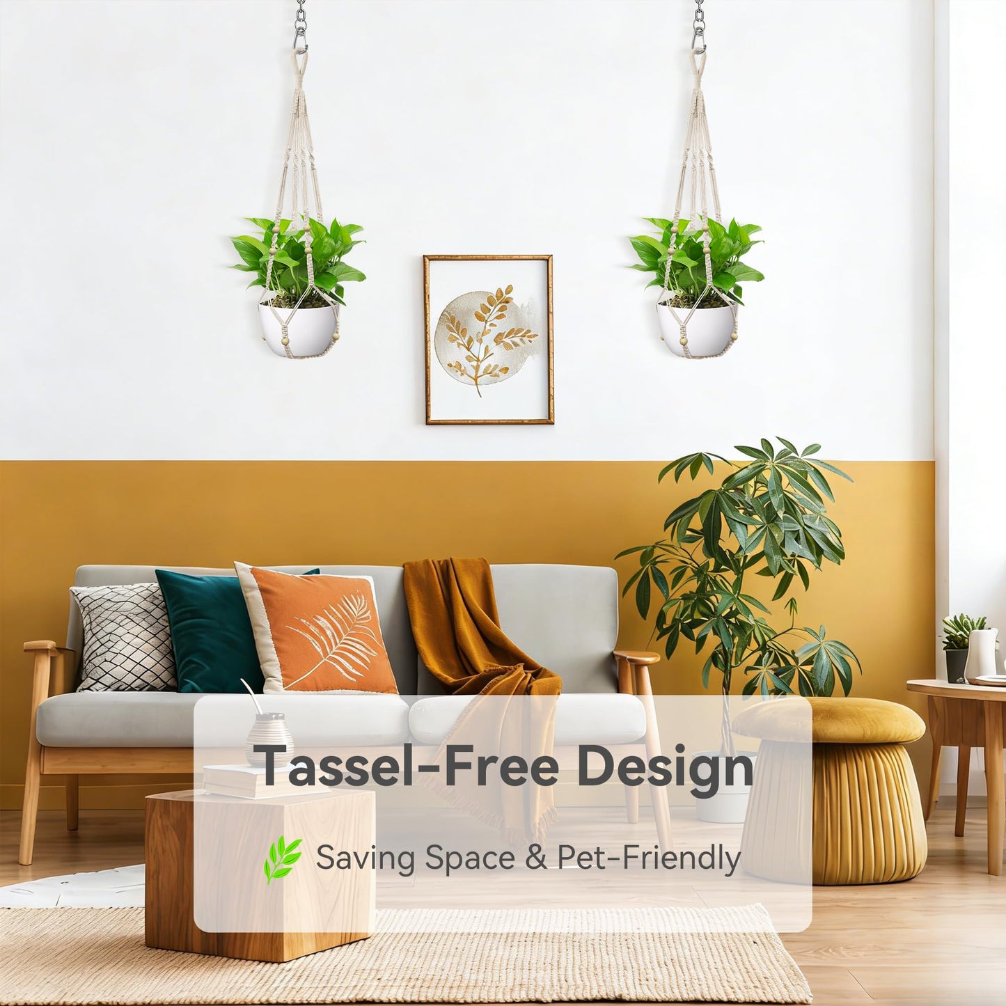 USLAI Macrame Plant Hanger Indoor Outdoor, Fits 4 to 15 Inch Pots, Strong Hanging Planter Holder, Boho Home Decor, 35 Inch, Ivory, Set of 2 (POTS NOT Included)