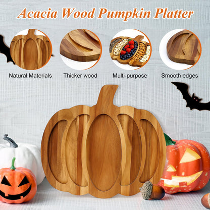 Renawe Acacia Wood Pumpkin Decor Halloween Charcuterie Boards for Kitchen Halloween Decoration Rustic Fall Serving Tray Food Dish Wooden Pumpkins Platter Thanksgiving Decorative Cheese Turkey Board