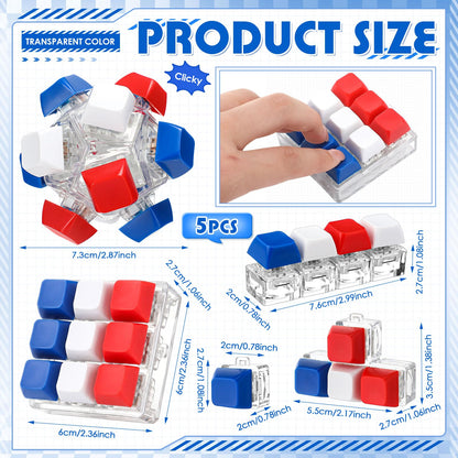 Halloscume 5 Pcs 4th of July Keyboard Fidget Clicker Keychain in 5 Styles Red White Blue Cube Mechanical Key Button Clicker Stress Relief Gift for Memorial Day 250th Anniversary Office Home
