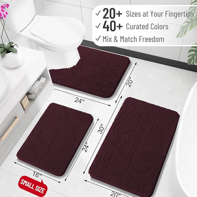 OLANLY Bathroom Runner Rugs 70x24, Soft Absorbent Chenille Bath Rugs, Rubber Backing Quick Dry, Machine Washable Long Bath Mats for Bathroom Floor, Tub and Shower, Home Decor Accessories, Black Cherry