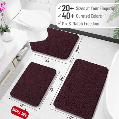 OLANLY Bathroom Runner Rugs 59x24, Soft Absorbent Chenille Bath Rugs, Rubber Backing Quick Dry, Machine Washable Long Bath Mats for Bathroom Floor, Tub and Shower, Home Decor Accessories, Black Cherry