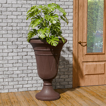 Trygoal 23.6" Tall Plastic Urn Planters for Outdoor Plants, Set of 2 Heavy-Duty Classic Indoor Large Flower Pots with Drainage Holes & Trophy Design, Outdoor Planters for Porch, Home Garden, Brown