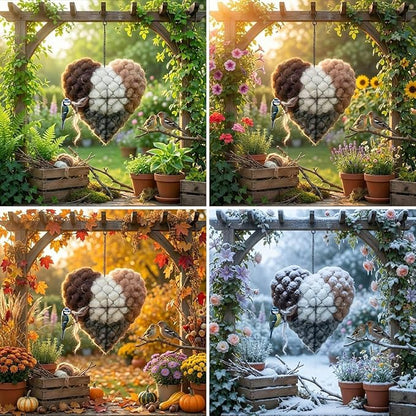 Handmade Alpaca Fiber Bird Nesting Heart, Alpaca Fiber Bird Nesting Material, Heart Shaped Birds Nestings House with Hanger for Wild Birds, Decorative Outdoor Garden Birdhouse Gift(1PCS)