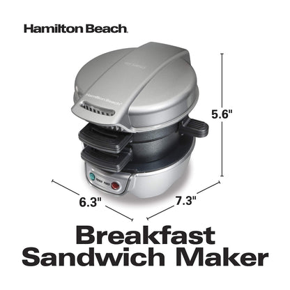 Hamilton Beach Breakfast Sandwich Maker with Egg Cooker Ring, Customize Ingredients, Perfect for English Muffins, Croissants, Mini Waffles, Perfect White Elephant Gifts, Coral (25483)