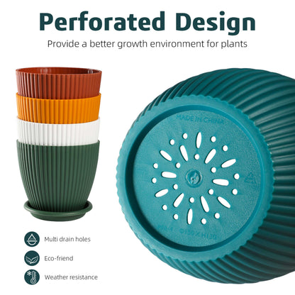YENXIKU 6 Inch Plant Pots with Self Watering Planter Insert - Flower Pots for Indoor Plants with Drainage Holes and Saucers - Gardening Pots, Planters & Accessories for Orchid and Succulent, 5 Packs
