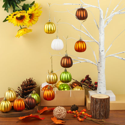 24 PCS Fall Pumpkin Hanging Ornaments Thanksgiving Hanging Decorations for Small Tree Mini Pumpkin Ball Ornaments for Halloween Thanksgiving Harvest Autumn Small Tree Home Decor