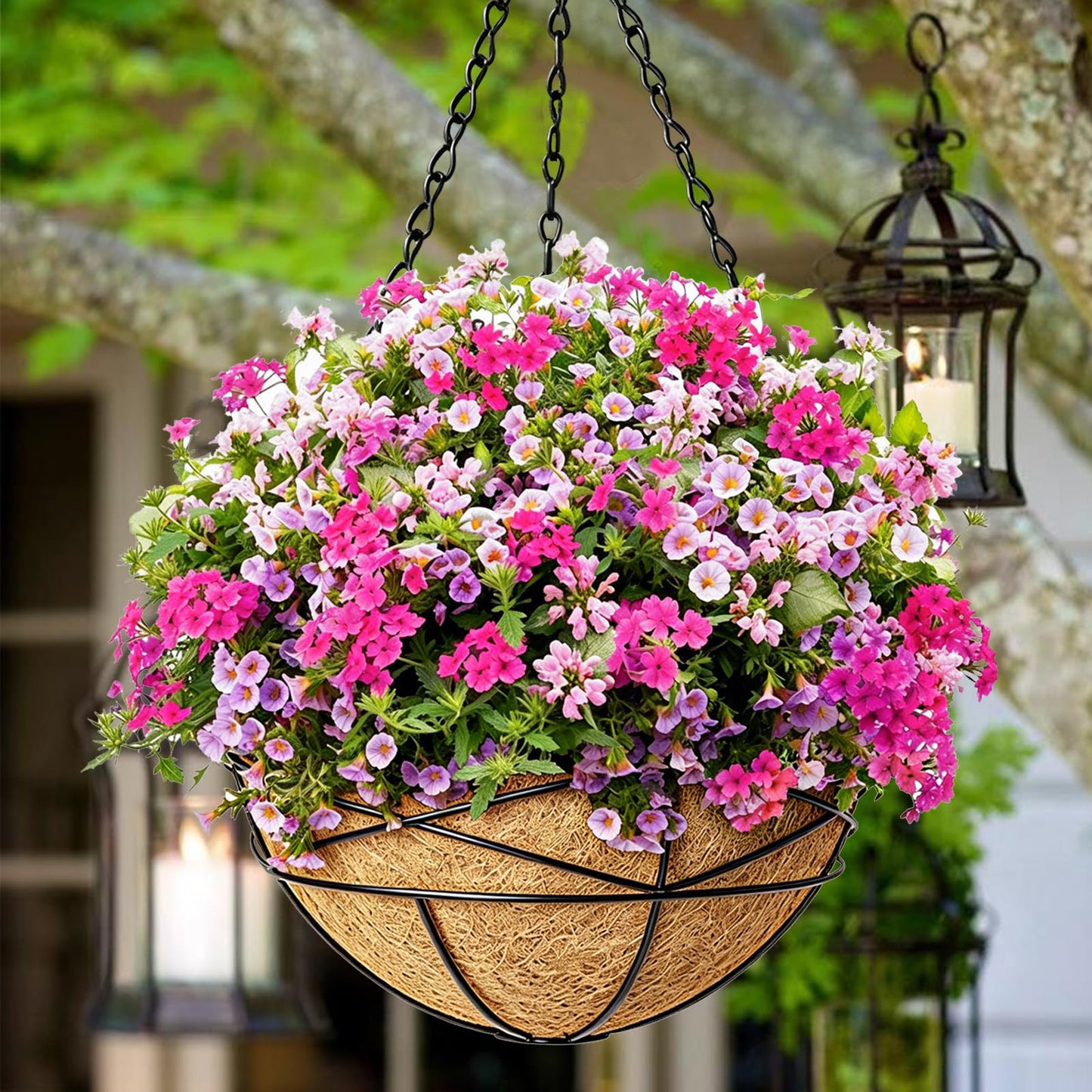 Karlliu 2 Pack 12 Inch Hanging Planters for Outdoor Plants Metal Watering Flower Baskets with Coco Liner for Hanging Pot Round Plant Holders Planter for Outside Garden Decor