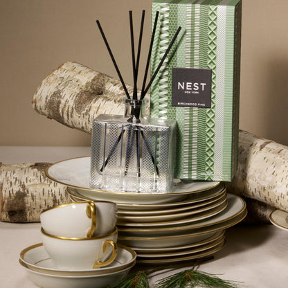 NEST New York Reed Diffuser, Holiday - 5.9 fl oz - Fragrance for Up to 90 Days - Reusable, Refillable Glass Holder - Includes 8 All-Natural Reed Sticks - Flame Free